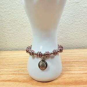 Rustic Cuff Emerson Ruby Red Pavé Crystal & Silver Beaded Stretch Bracelet